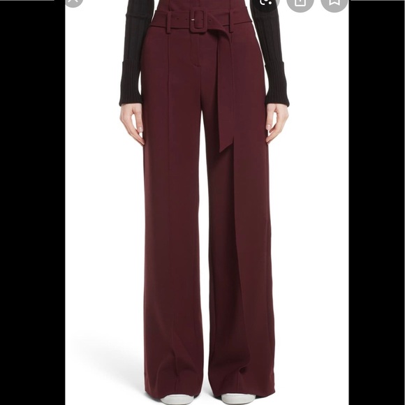 Theory NWT BURGUNDY high waist BELTED PANTS - Picture 2 of 6